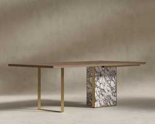 Augustus Desk - 88" - Walnut Veneer - Viola Marble Base 