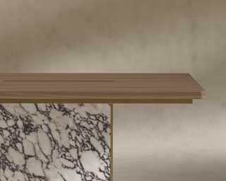 Augustus Desk - 88" - Walnut Veneer - Viola Marble Base 