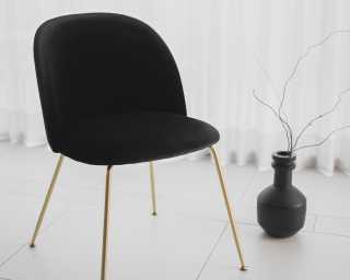 Iris Chair in Black Vintage Velvet and Brass legs 