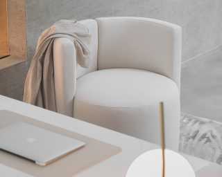 Arlo Desk Scene featuring Nova Lounge Chair 