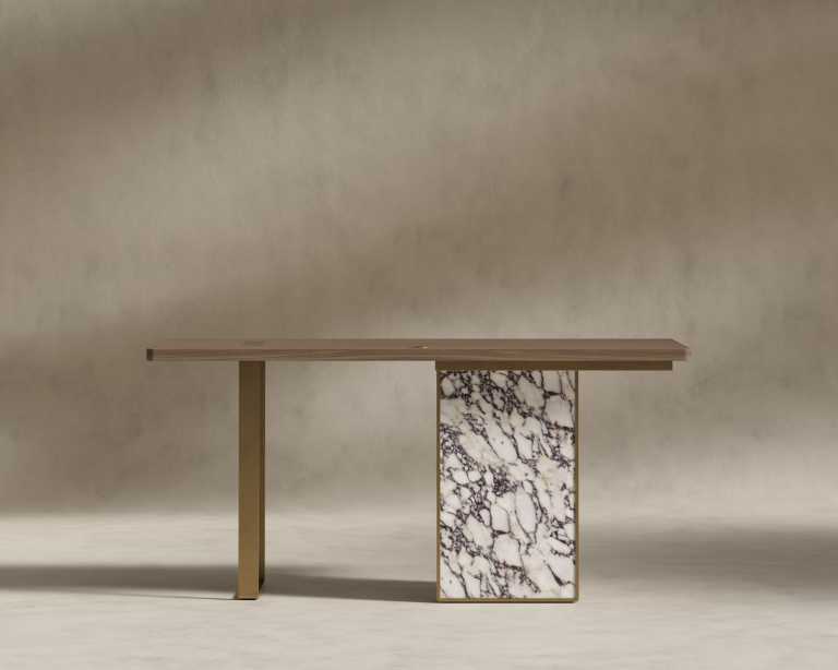 Augustus Desk - 63" - Walnut Veneer - Viola Marble Base 